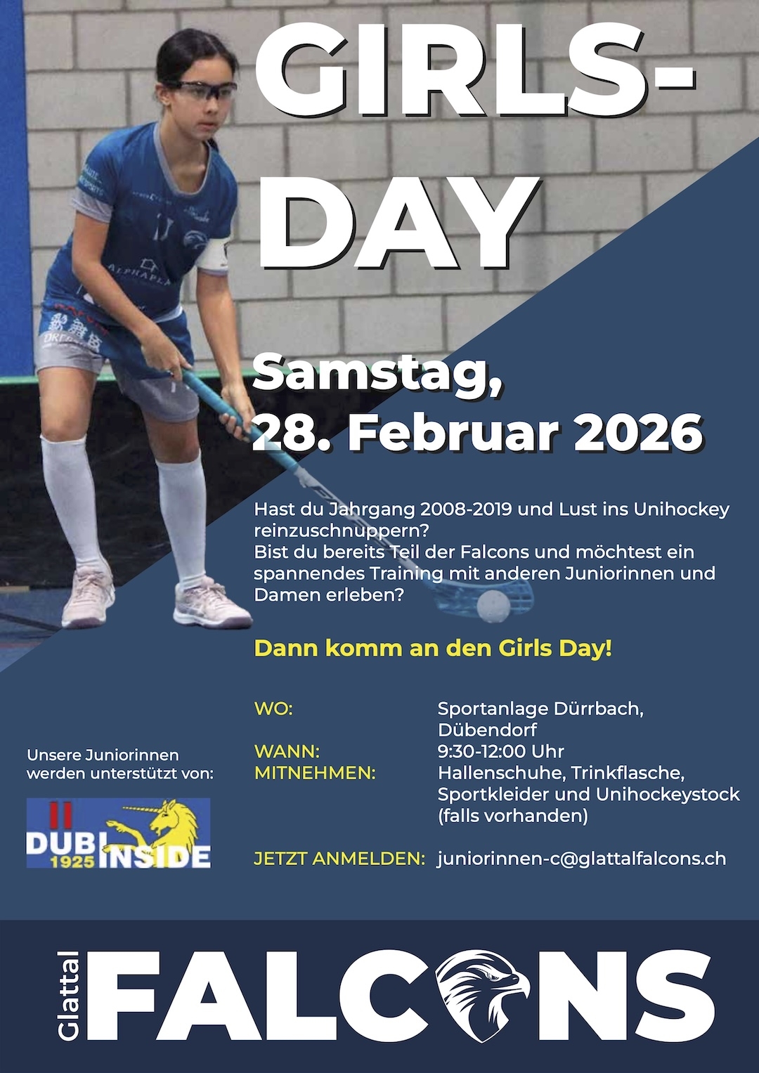 Falcons Girls Day, Unihockey Schnuppertraining für Juniorinnen, 28. Februar 2026