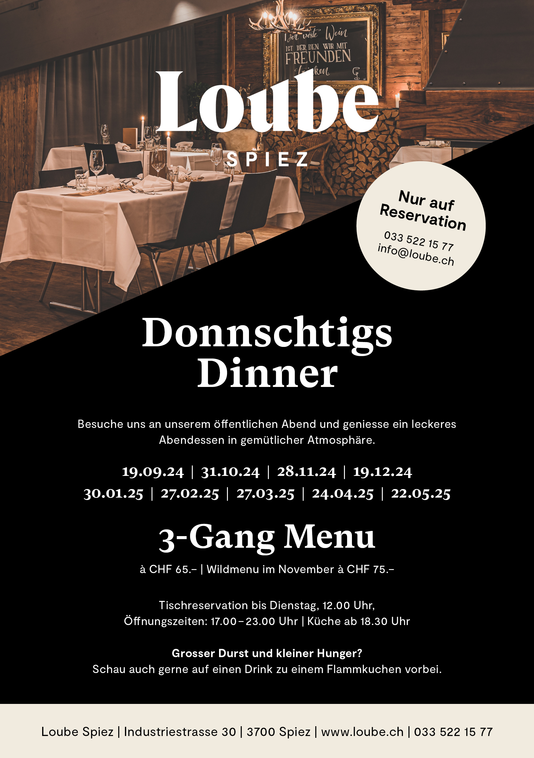 Flyer Donnschtigs Dinner 2024 2025