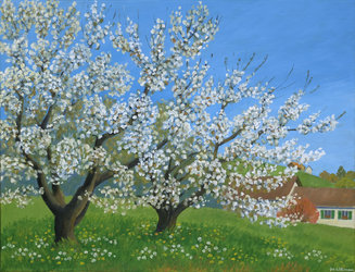 Blühende Kirschbäume, Ölfarben