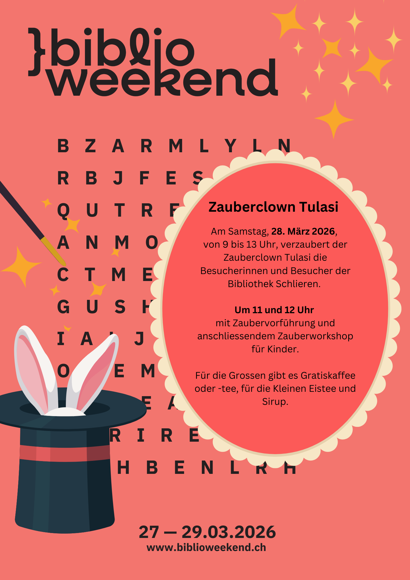 Titelbild des Events: Biblioweekend, Zauberclown Tulasi in der Bibliothek