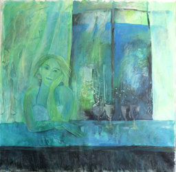 Sie sind gegangen, laut, fröhlich, berauscht. Jetzt – Stille – das frühe Licht Acrylfarben, 150 x 160 cm