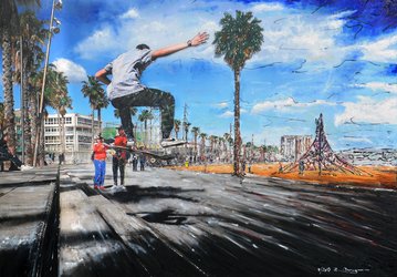 2018 - jump - tecnica mista, olio su PVC - 100 x 70