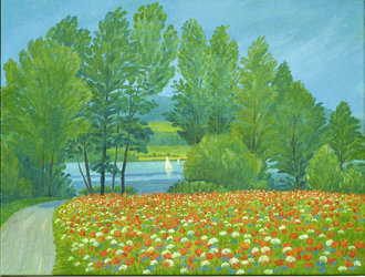 Mohnfeld am Greifensee, Ölfarben