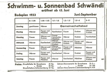 Schwimmbadgenossenschaft Schwändi - Badi Schwändi seit 1932 - 1