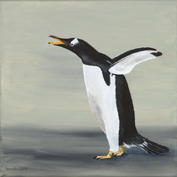 Eselspinguin, Oel auf Leinwand, 56 x 74 cm, 30 x 30 cm