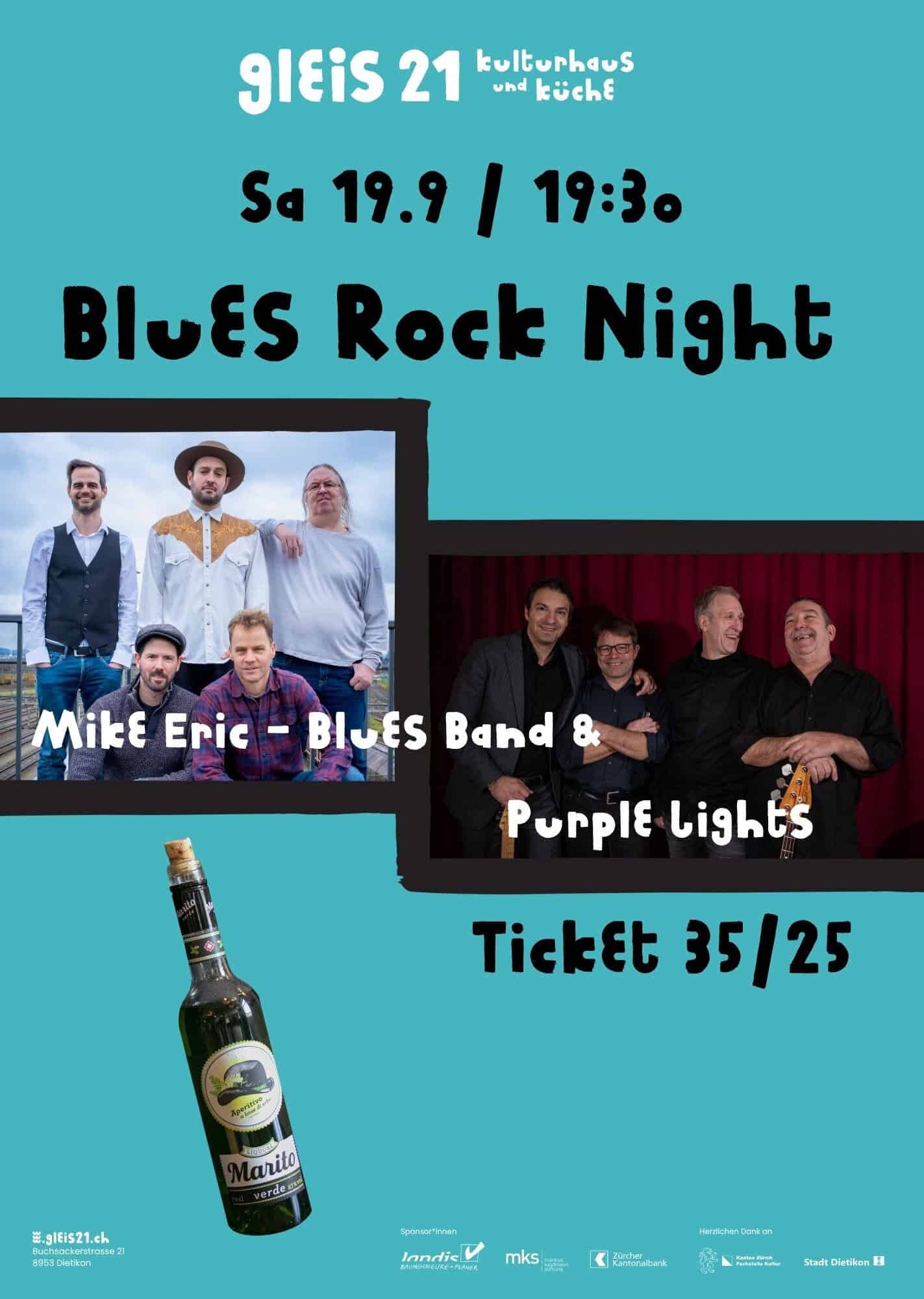 Titelbild des Events: Blues Rock Night mit Purple Lights & Mike Eric Blues Band im Gleis21