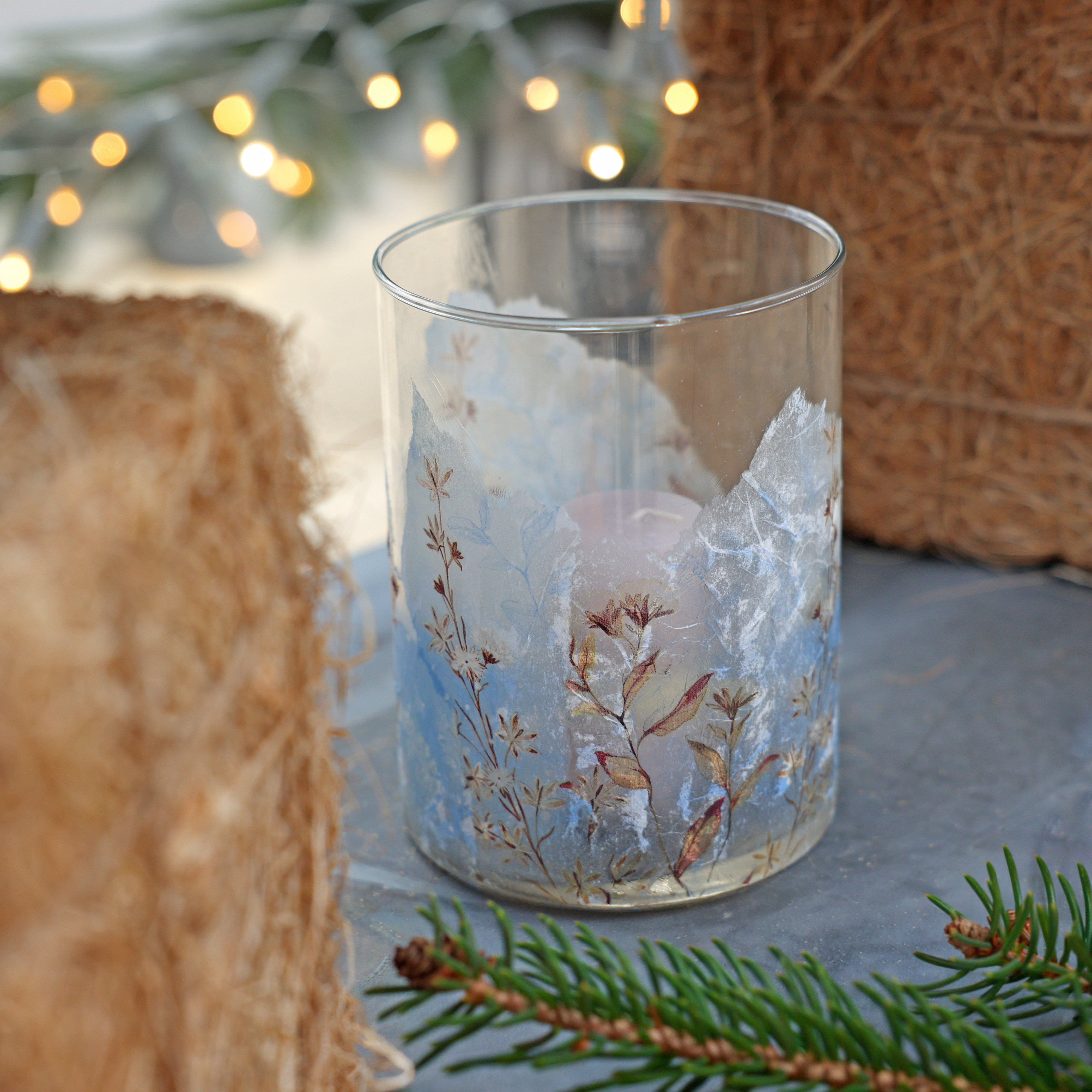 Kinder basteln Weihnachtsgeschenke: winterliches Windlicht