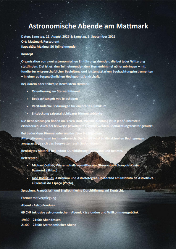 Soirées astronomiques à Mattmark