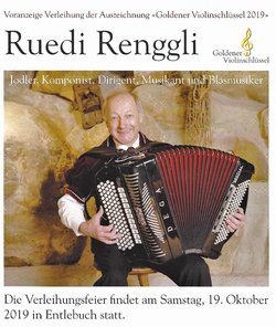 Goldener Violinschlüssel 2019 für Ruedi Renggli