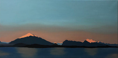Sonnenaufgang am Thunersee, Oel auf Leinwand, 40 x 80 cm