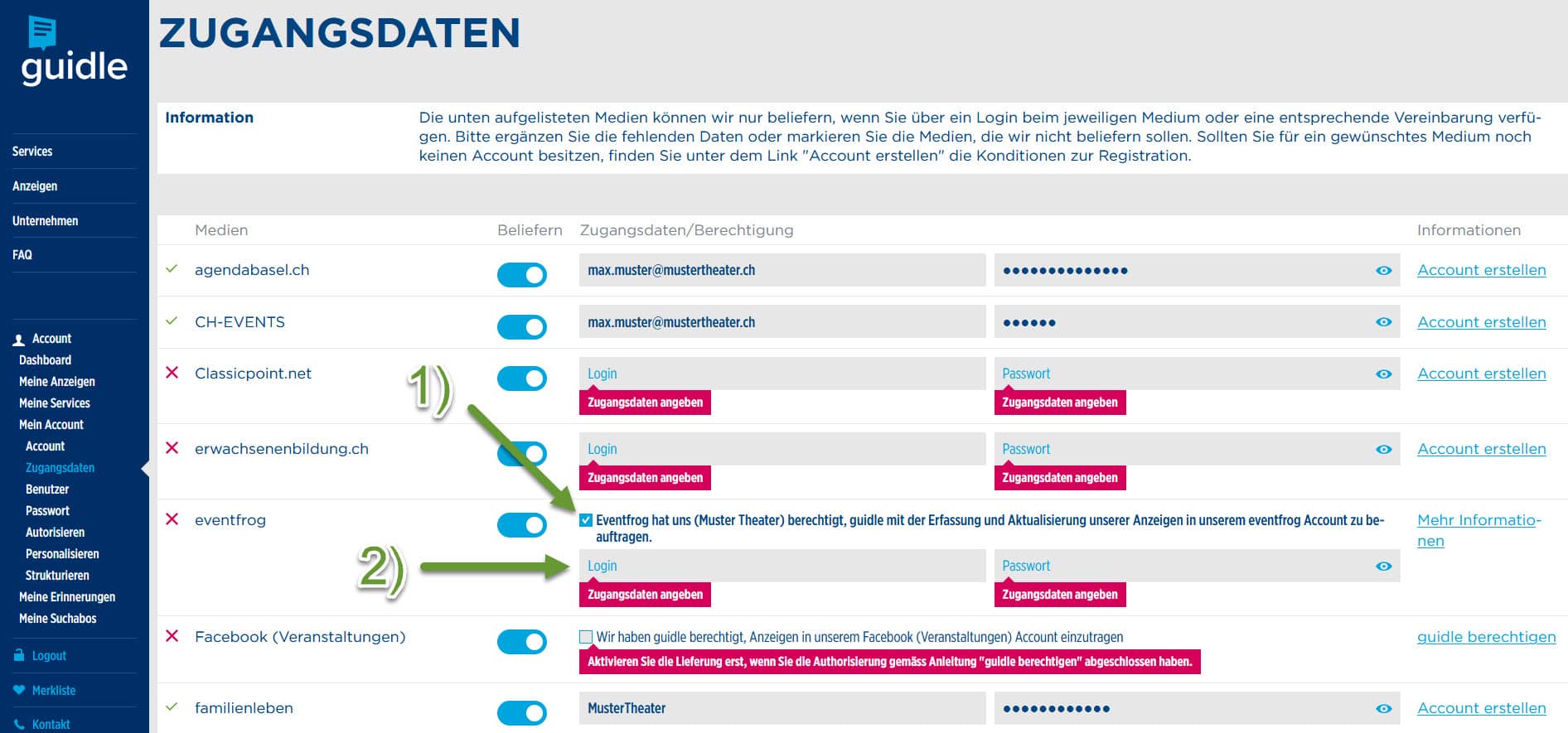 Screenshot: Mein Account / Zugangsdaten