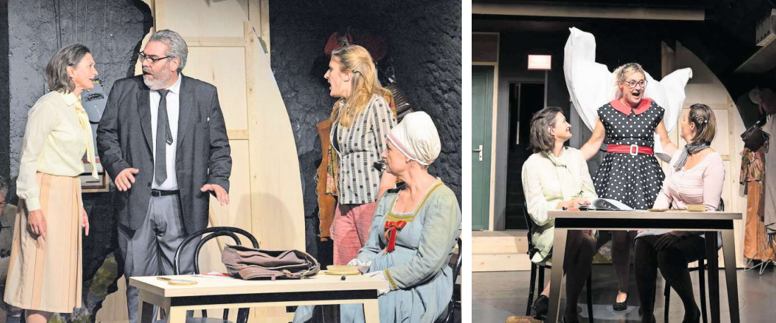 Die junge Freiheitskämpferin Tanja Bunke (Simone Bächler, im grau getupften Oberteil) spaltet die Theatergruppe Gut-Hirt. Ob sie die Mehrheit des Ensembles auf ihre Seite bringt? Es entstehen Spannungen, Zerwürfnisse drohen. Am Samstag fand die Premiere von «Tell im Keller» von und mit der Kulisse Zug im Burgbachkeller statt. (Bilder Andreas Faessler/Joe%20Niederberger%29