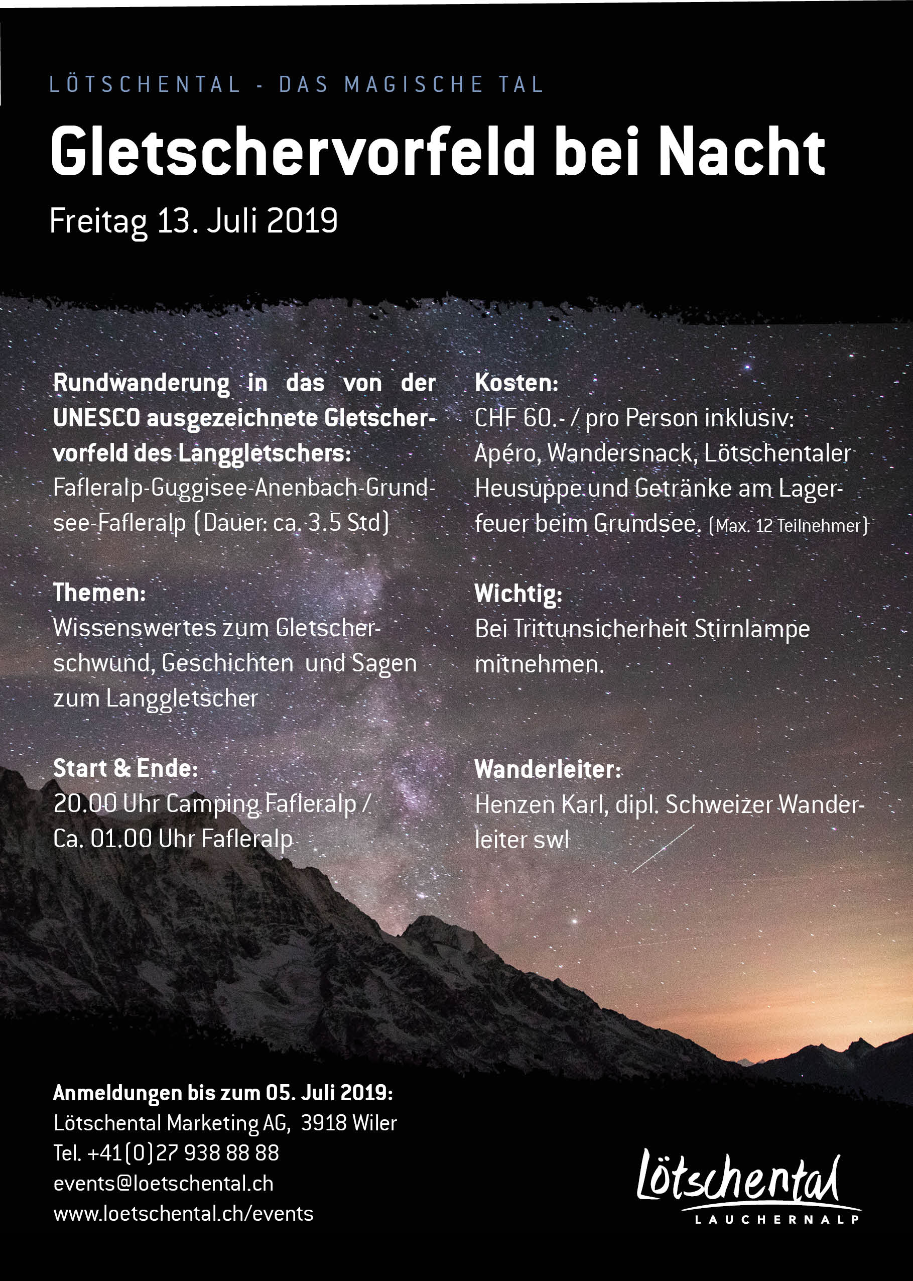 Gletschervorfeld bei Nacht